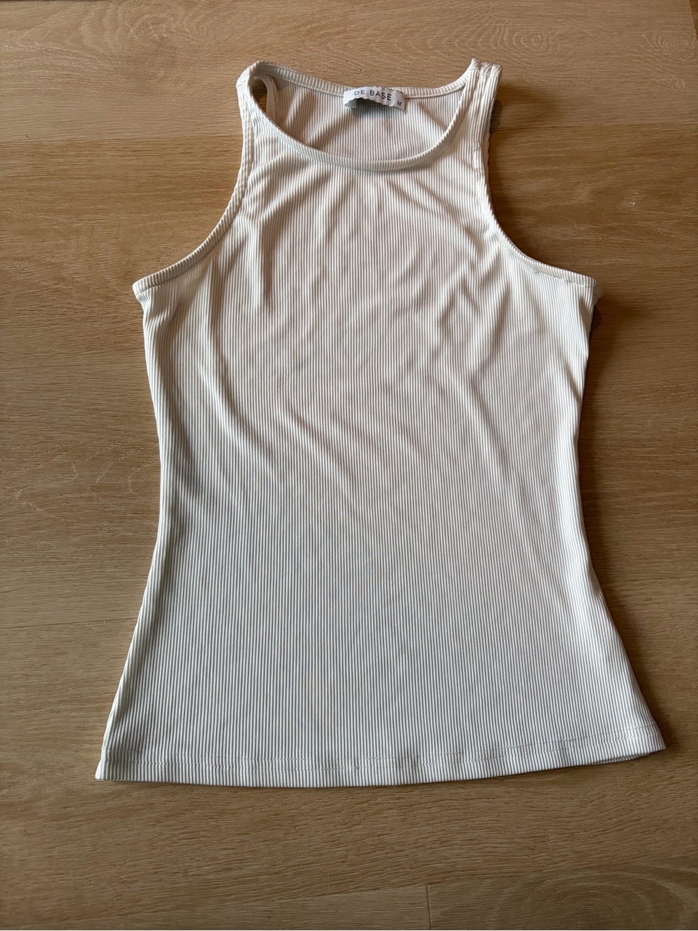 De Base White Ribbed High Neck Fitted Tank Top M